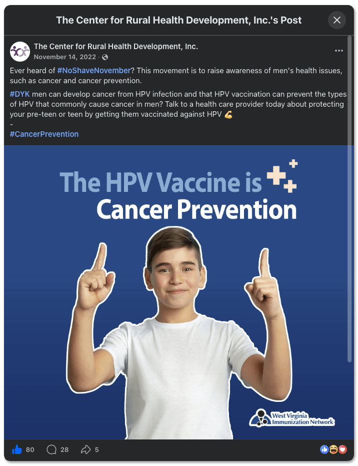 HPV Vaccine Facebook Post